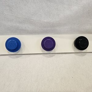 LEGO Blue, Purple, and Black Wall Hooks